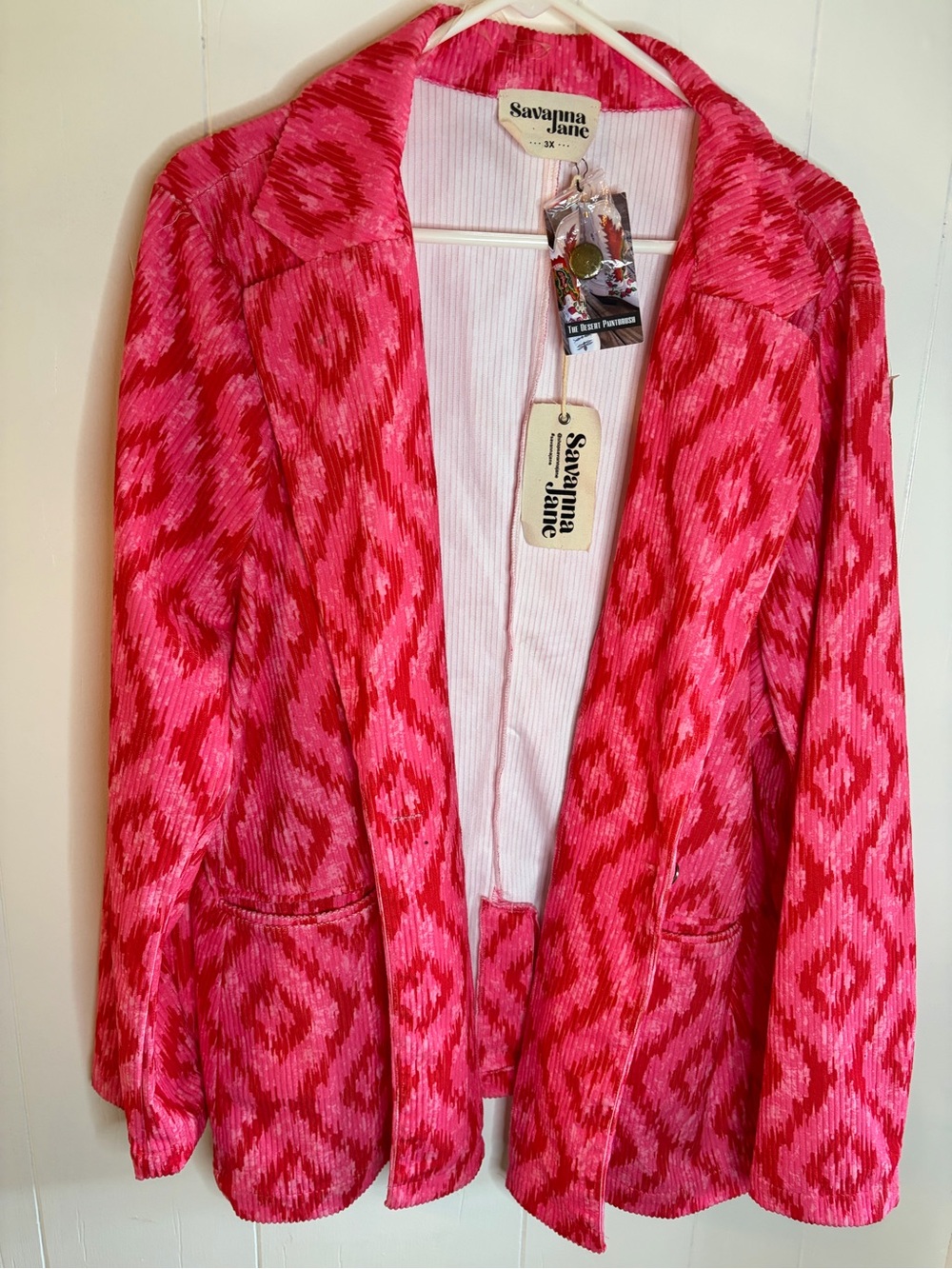 Savanna Jane NWT Pink Aztec Corduroy Southwestern Blazer 3X